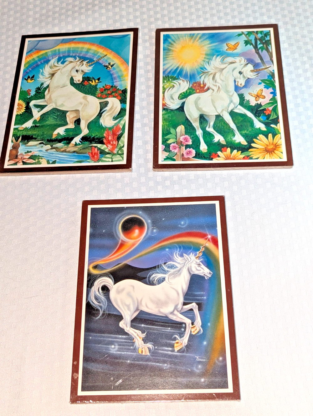 Vintage 1988 Fantasy Magical Unicorn Set of 3 Sealed Art Board 8x6 Prints Signed